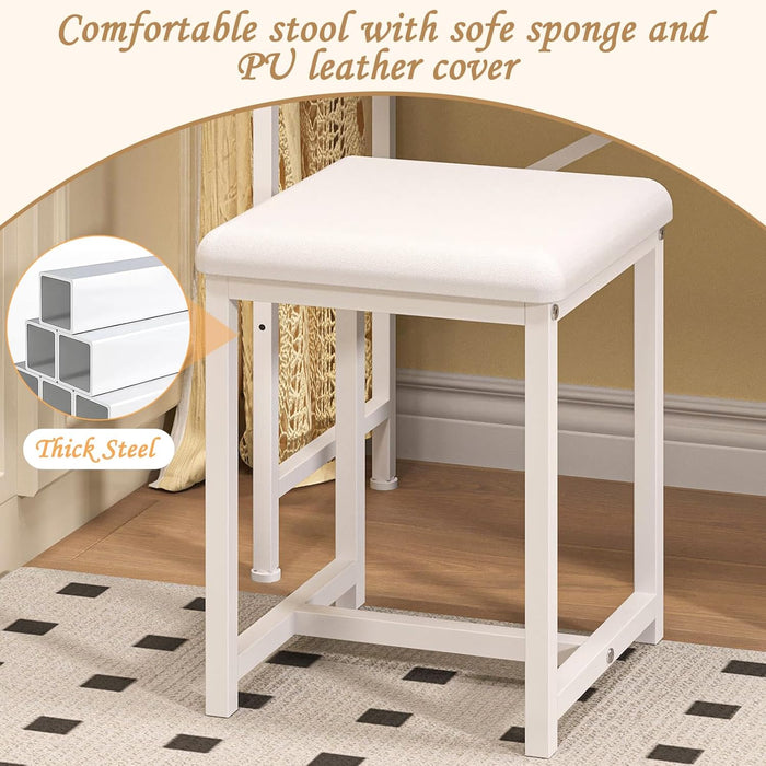 White Contemporary Vanity Desk Featuring Deluxe Mirror