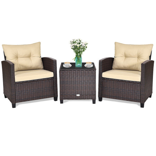 3 Pieces Rattan Patio Furniture Set with Washable Cushion