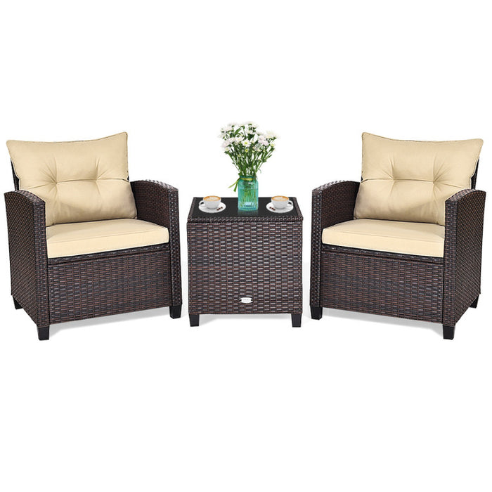 3 Pieces Rattan Patio Furniture Set with Washable Cushion