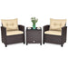 3 Pieces Rattan Patio Furniture Set with Washable Cushion