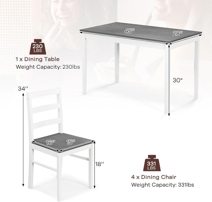 5 Piece Dining Table Set for 4, Farmhouse Solid Wood Kitchen Table Chairs Set of 4, Mid-Century Modern Dinette Set W/Rubber Wood Legs, Dining Room Table and 4 Chairs for Kitchen