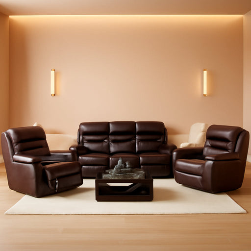 Living Room Furniture Set, Power Reclining Sofa Set, Air Leather Recliners with Built-In USB Ports and Storage Console, LED Reclining Couch Set for Living Room (Wine, Sofa Loveseat Chair)