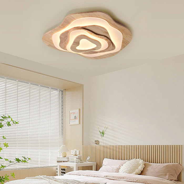 Nordic Irregular Flush Mount Solid Wooden Ceiling Light for Living Room