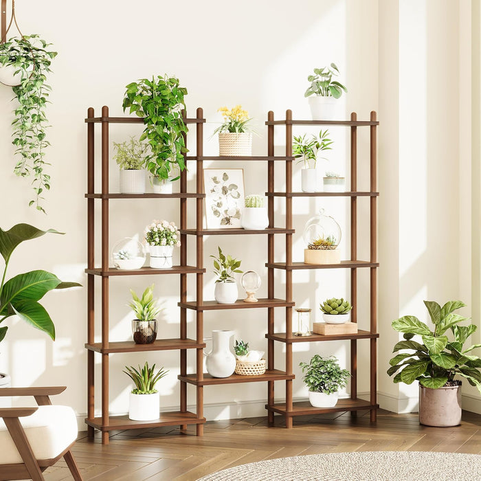 Wooden Triple Wide Bookshelf, 5-Tier Large Open Bookcase, Walnut