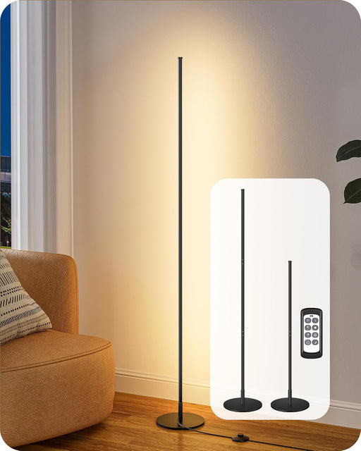59.8" Modern Floor Lamp, Minimalist Floor Lamp with 3 Height Settings, 3 Color Temperature & Stepless Dimming, Remote Control, Foot Switch, Slim for Living Room, Black