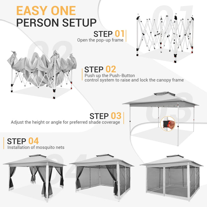 12X12Ft Outdoor Pop up Gazebo with Mosquito Netting, Instant Patio Canopy Tent for Shade and Rain, 2 Tiered Vente Gazebo Canopy for Garden Backyard with Carry Bag&4 Sandbags