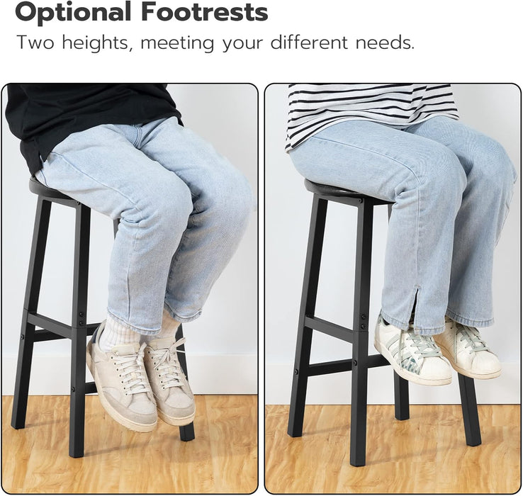Bar Stools Set, 24 Inch PU Upholstered Height Stools with Footrest, Easy to Assemble, for Restaurant, Kitchen, Bar Counter, Party Room, Black BB06BY01