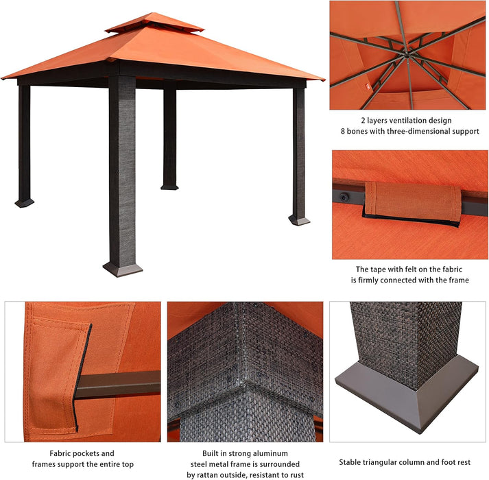 USA 10-Year-Non-Fading 10X13Ft Titan Patio Gazebo, Super Thick Sunbrella Fabric UPF 50+ UV Protection, Heavy Duty Commercial Rust-Proof Aluminum Frame, Windproof Vented Top Gazebo, Rust