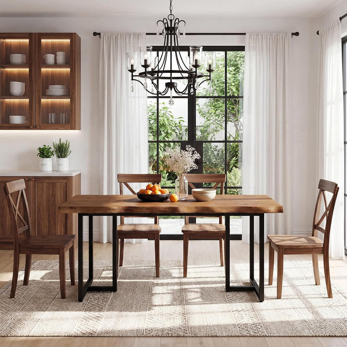63" Solid Wood Dining Table for 4–6 with Live-Edge Top, Walnut