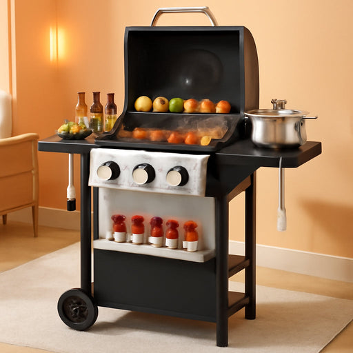 3 Burner Propane Gas Grill, 30,000 BTU Stainless Steel Outdoor BBQ Grill with 322 Sq. In. Cooking Area & 2 Foldable Side Shelves, Patio Cookout Essentials for Backyard