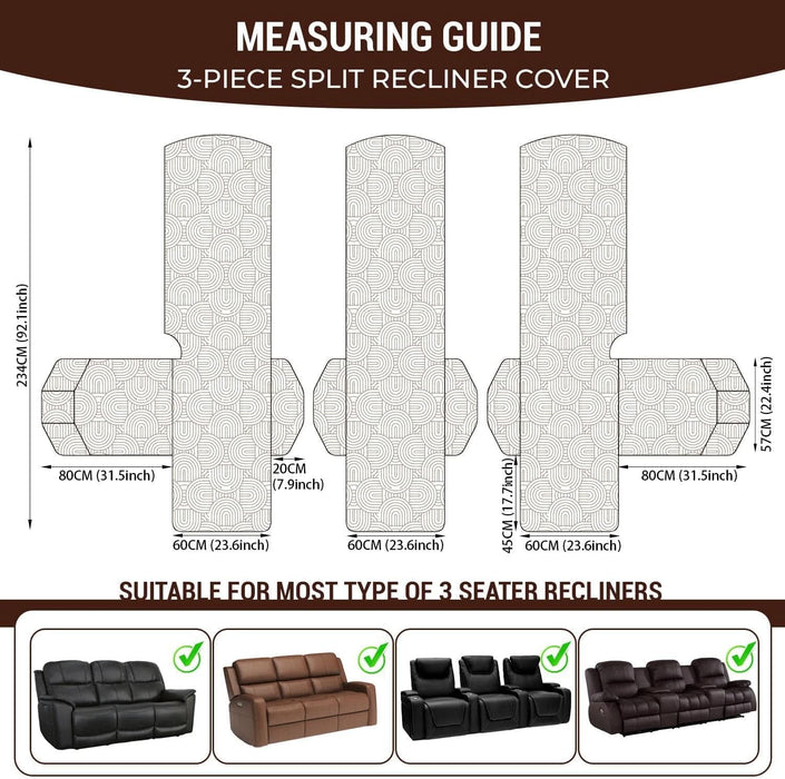 Waterproof Recliner Sofa Cover,Non Slip Couch Cover for Reclining Sofa Washable Furniture Protector with Elastic Straps Pocket for Kids, Pets (Chocolate, 3 Seater)