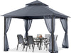 Outdoor Patio Gazebo 11X11 - Double Roof Canopy with Mosquito Netting for Backyard, Deck, Garden, Lawn, Dark Gray