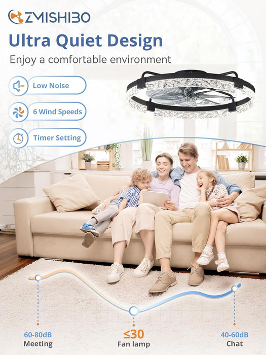 Ceiling Fans with Lights and Remote, 24 Inch Flush Mount Fan Light, 6 Speeds, 3CCT, Dimmable, Low Profile Ceiling Fan, Modern Ceiling Fan with Light for Bedroom and Living Room, Black