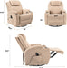 Rocking Chair Recliner Chair with Massage Swivel Ergonomic Lounge Chair Classic Single Sofa with 2 Cup Holders Side Pockets Living Room Chair Home Theater Seat (Beige)