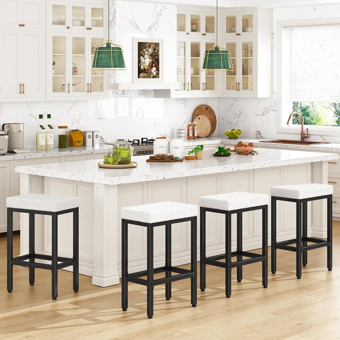 26 Inch Counter Height Bar Stools Set of 4, Fabric Barstools HBS514W-2 | White Kitchen Barstools with Metal Leg, Modern Bar Stool Chairs for Kitchen Island Counter Breakfast Bars Living Room Party