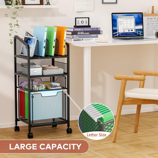 Rolling 4-Tier File Cabinet with Hanging Folders