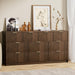 Walnut 10 Drawer Dresser for Bedroom, 63" Wide Fluted Wood Dresser