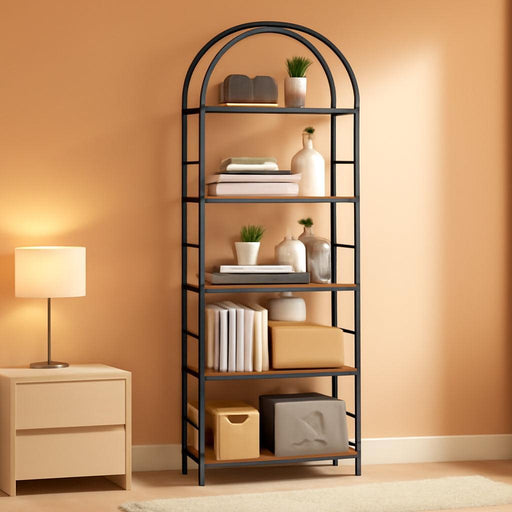 Bookshelf, Arched Bookshelf 5 Tier Bookcase, Tall Shelf for Cds/Books, Home Office Shelf Storage Organizer, Modern Book Shelf for Bedroom/Living Room, Rustic Brown
