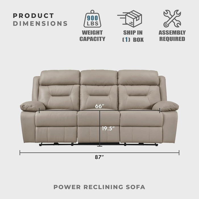 Power Double Recliner Sof, Top Grin Lether Mtch Reclining Sof with Pillow Top rmrests, Home Theter Seting, Wll Hugger Recliner Couch with USB Port, 87" W, Ltte