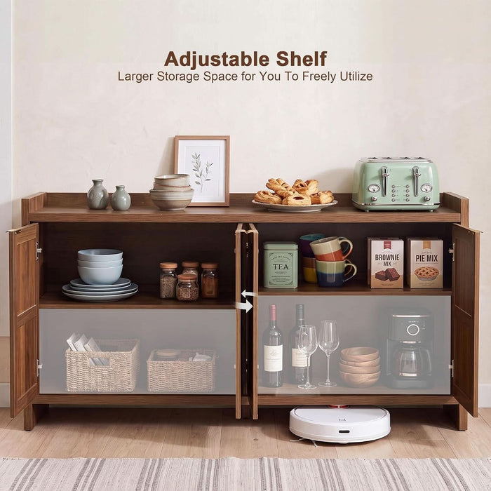63" Fluted Sideboard Buffet Cabinet with Storage and 4 Doors
