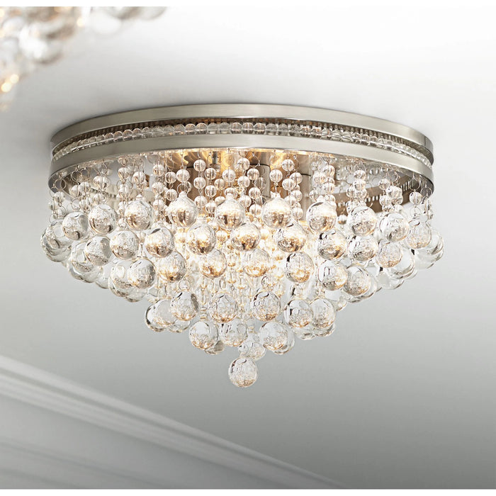 Luxury Ceiling Light Flush Mount Fixture Brushed Nickel 15 1/4" Wide Crystal Droplets for Bedroom Hallway