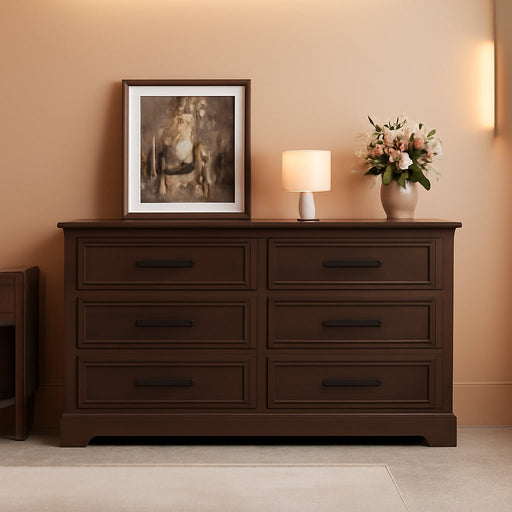 Dresser for Bedroom, Farmhouse 6 Drawers Dressers, Brown