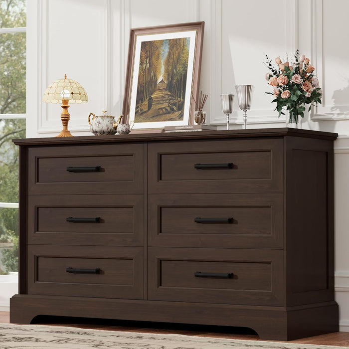 Dresser for Bedroom, Farmhouse 6 Drawers Dressers, Brown