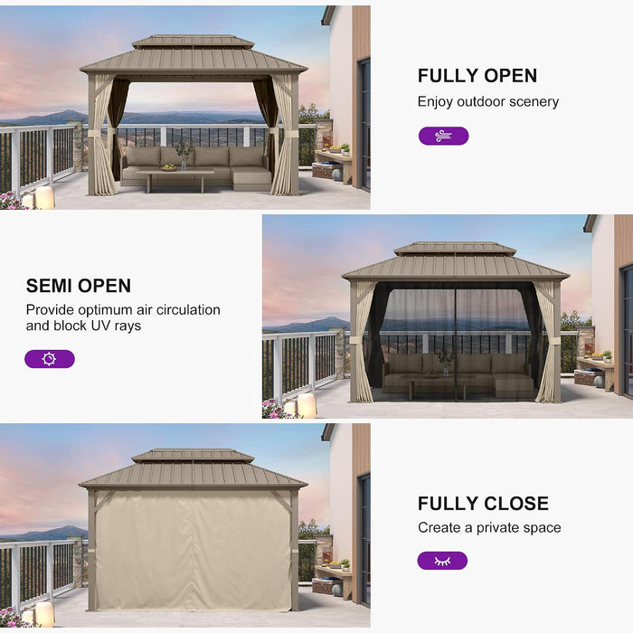 8x12 Foot Champagne Aluminum Gazebo Featuring Curtains