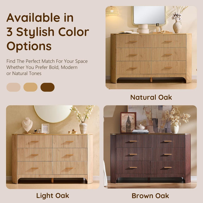 Fluted 53InchWide Dresser In WalnutOak Finish Premium