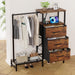 Dresser for Bedroom with Hanging Rack, 3 Drawers Closet with Charging Station, Fabric Chest of Drawers with Clothes Rack, Storage Organzier for Hallway Entryway, Brown