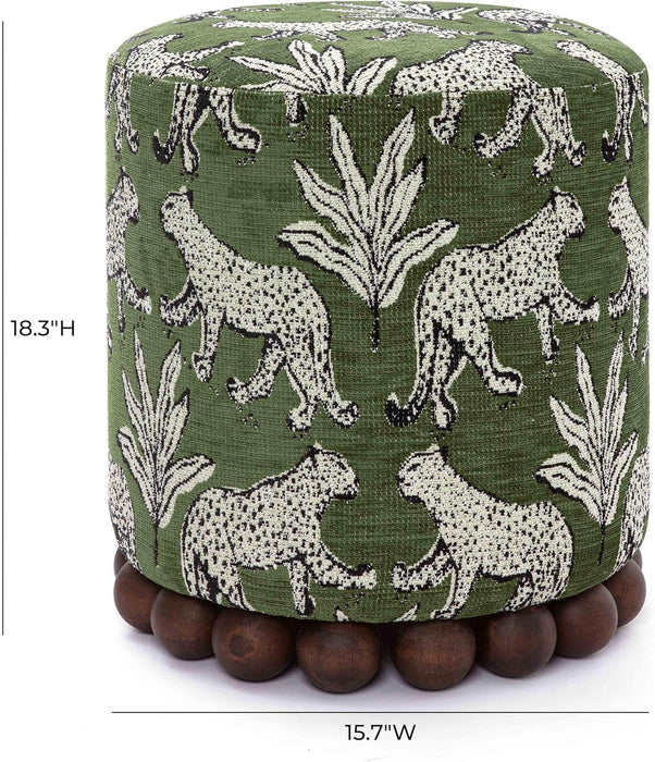 Dex Olive Green Leopard Jacquard Ottoman