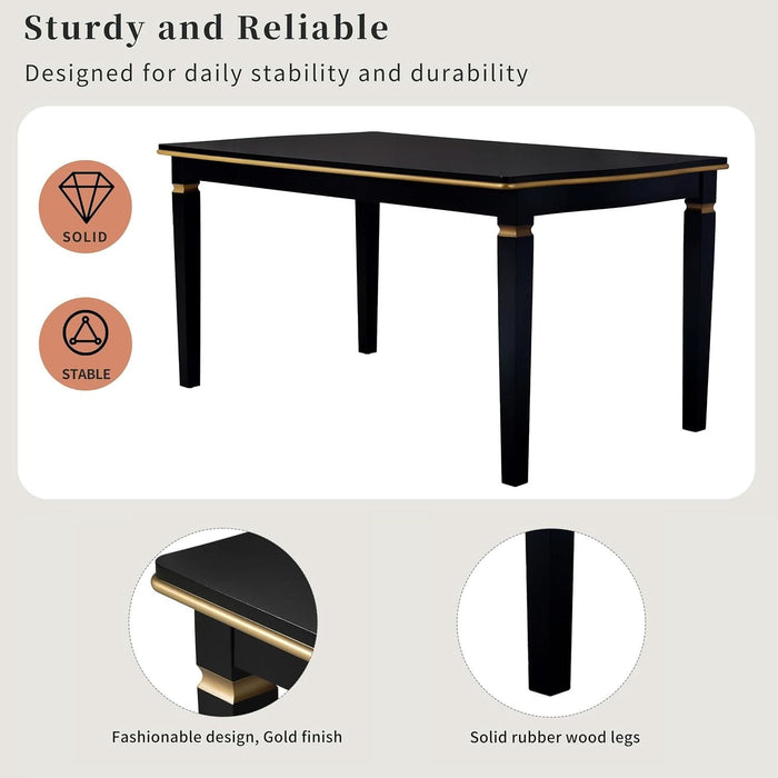 6-Piece Kitchen Dining Table Set, 60" Rectangular Table with 4 High-Back Tufted Upholstered Chairs & 1 Bench, Rubberwood Legs Modern Elegant Farmhouse for Kitchen Room, Black