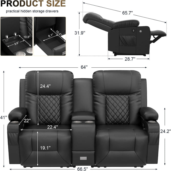Living Room Furniture Set, Loveseat Recliner and 2PC Massage Recliner Chair, Luxury Reclining Sofa 3PC Set for Living Room (2+1+1)
