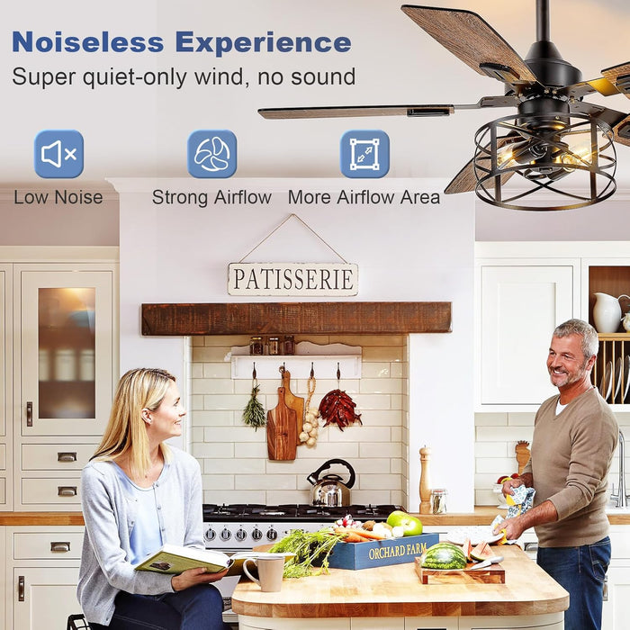 42-Inch Ceiling Fans with Lights: Caged Ceiling Fans Dual Finish 5 Blades - Rustic Ceiling Fan with Remote Control for Farmhouse Living Room Outdoor Porch (E26 Bulb Included)