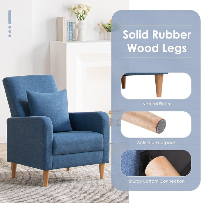 Modern Upholstered Accent Chair Armchair with Pillow, Fabric Reading Living Room Side Chair,Single Sofa with Lounge Seat and Wood Legs, Blue