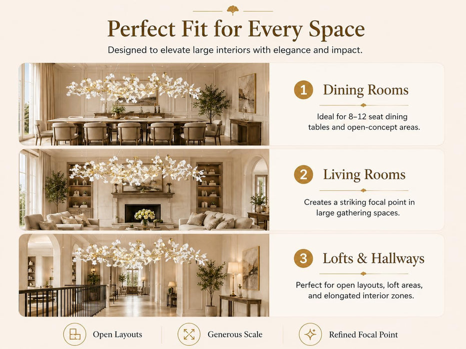 L98.42 Large Modern Chandelier for Dining Room, 20-Light Copper Tree Branch Chandeliers, Ginkgo Leaf Chandeliers, H65 Brass Chandelier for Restaurants, Hotelsand, Clubs, Living Room