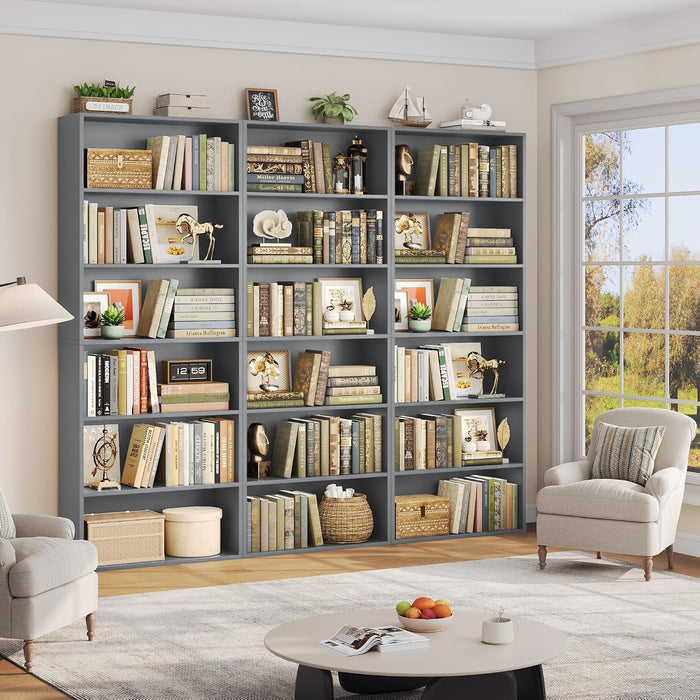 6 Tier Tall Bookshelf Bookcase with Open Display Shelves, Dark Gray