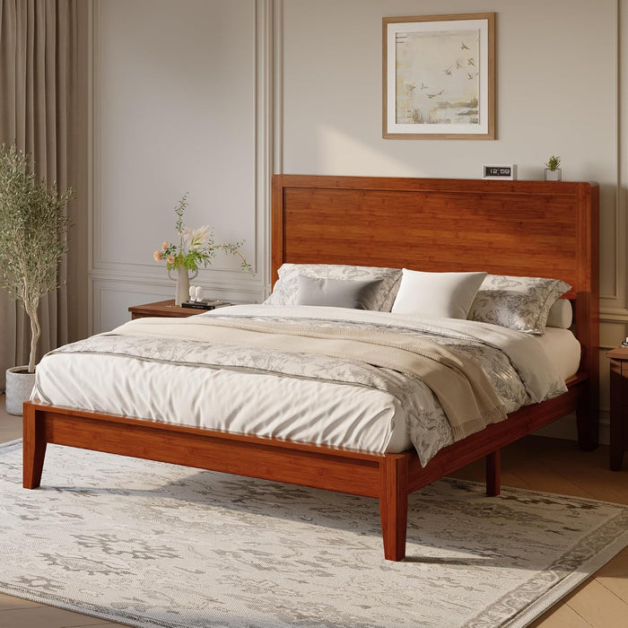 Full Size Bamboo Bed Frame, Japanese Joinery, Warm Brown