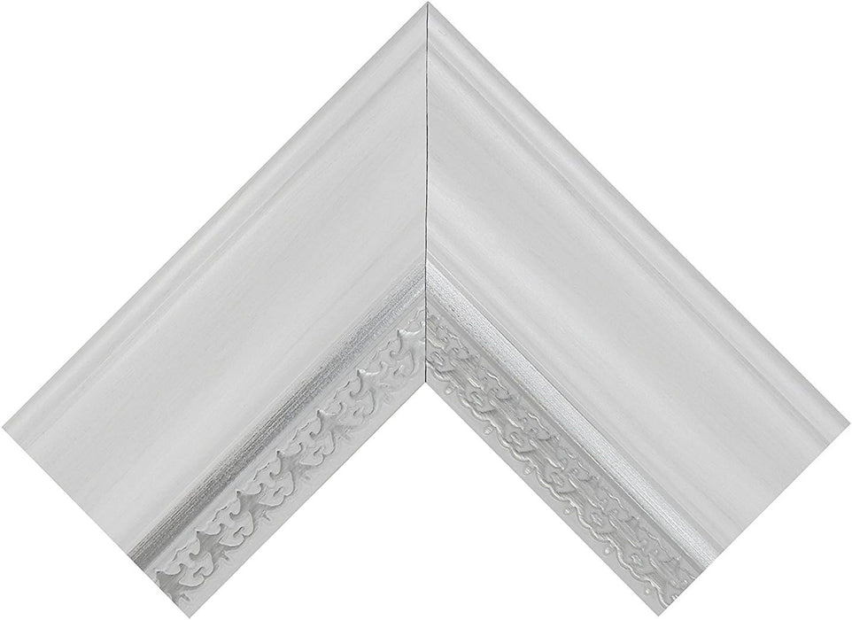 23X29 Large Wall Mirror, White Woodgrained Frame with Silver Embossed Detail & Beveled Detail Mirror, Vertical & Horizontal Wall Hanging Mirror for Bathroom, Bedroom & Livingroom