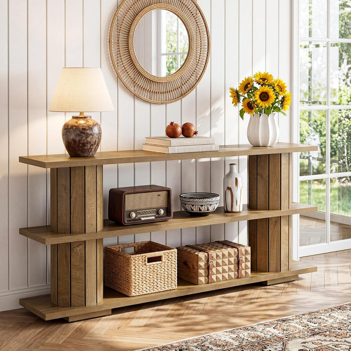 Console Table with Storage, 62.9-Inch Long Narrow Entryway Sofa Table 3-Tier Shelves for Living Room Hallway Entrance
