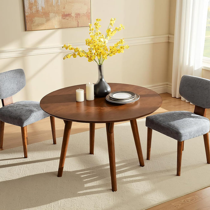 round Dining Table for 4, 45” Solid Wood Kitchen Table, Small Dinner Coffee Writing Table for Kitchen Dining Room, save Space, Walnut