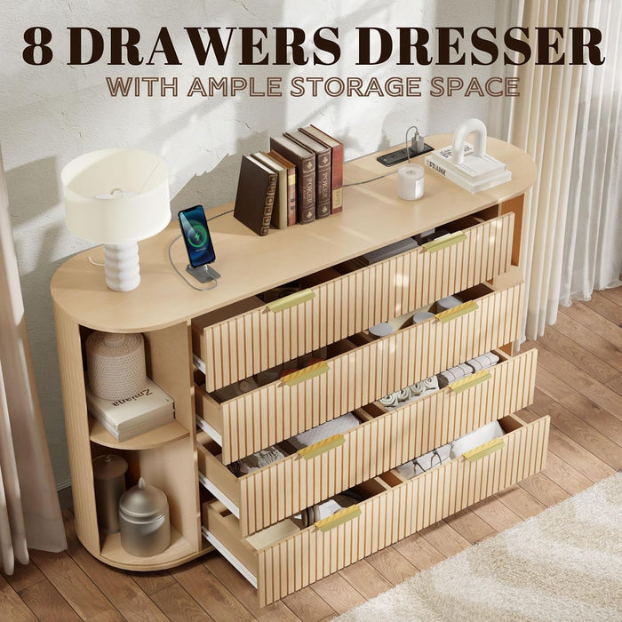 Fluted 8 Drawers Dresser for Bedroom, 55.12" Dressers & Chest of Drawers
