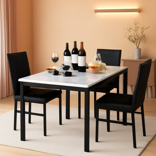 Extravagant Faux Marble Dining Table Set WhiteBlack