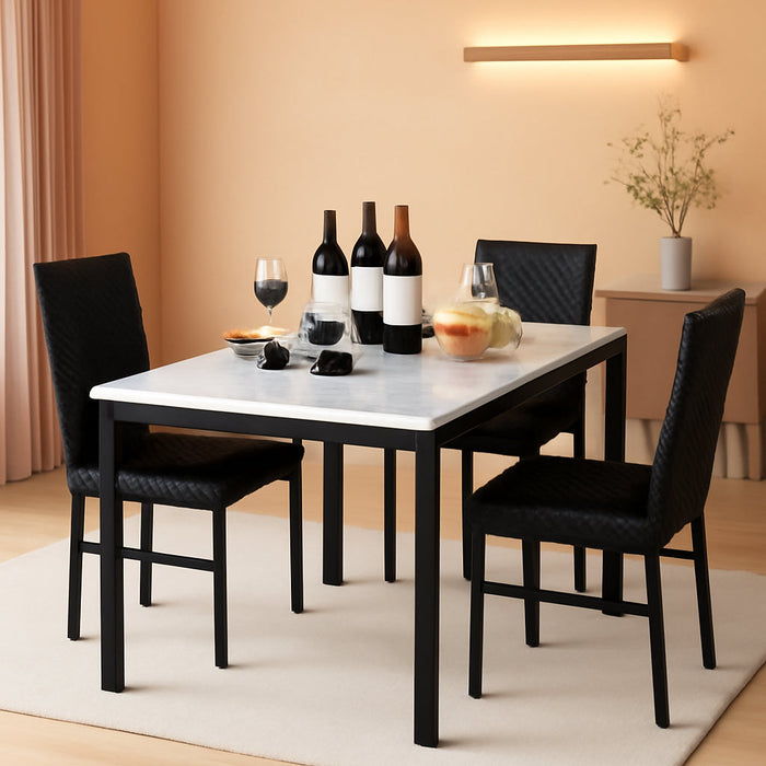 Extravagant Faux Marble Dining Table Set WhiteBlack