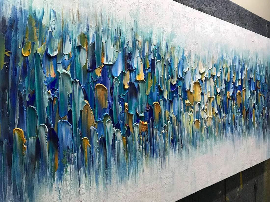 Art,30X60Inch Colorful Knife Painted on Canvas Teal Blue Fantasy Abstract Paintings Seascape Artwork Modern Colorful Acrylic Wall Art Wood inside Framed Ready to Hang