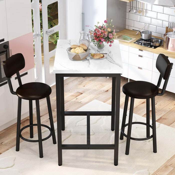 Dining Table Set for 2, 24" Square Kitchen Table and Chairs Set with MDF Tabletop & 2 PU Leather Chairs, Bar Pub Dining Set for Small Space Bar Kitchen Living Room Apartment, White
