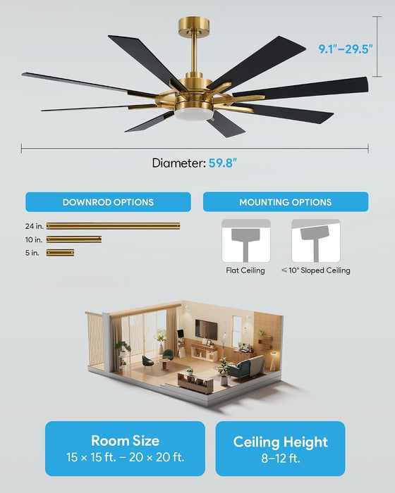 60 Inch Gold Farmhouse Ceiling Fan Integrated Lighting