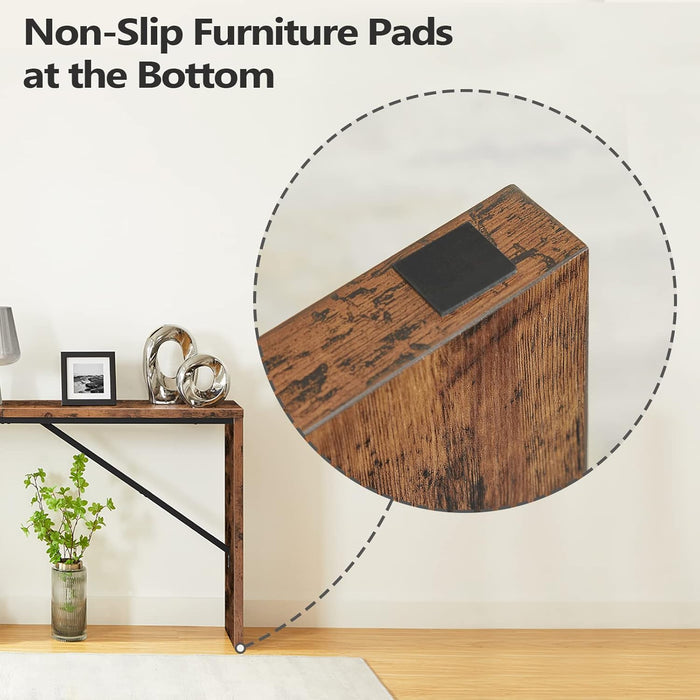 Console Table, 62.2" Long Sofa Table behind Couch, Narrow Entryway Table, Farmhouse Dining Table with Angled Metal Frame, Industrial Console Table for Entryway, Rustic Brown CTHR15801Z