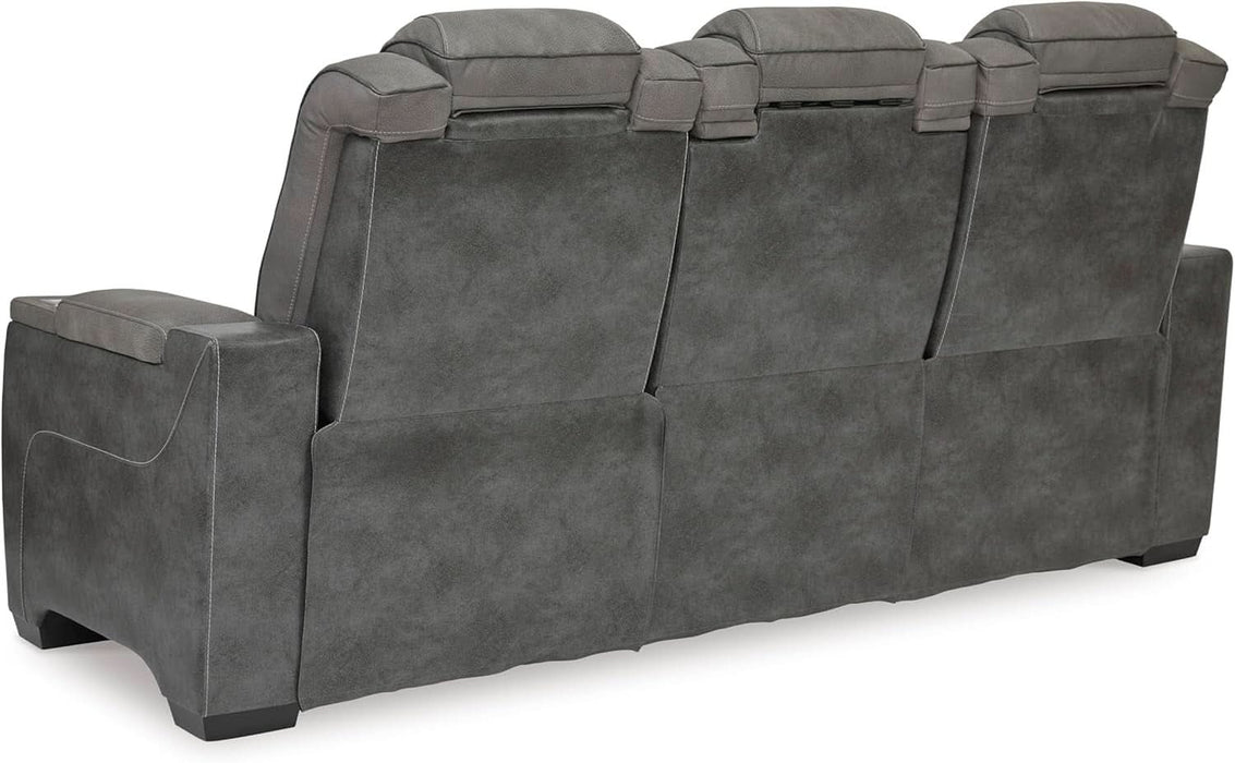 Next-Gen Durapella Modern Faux Leather Power Reclining Sofa with Adjustable Headrest, Gray