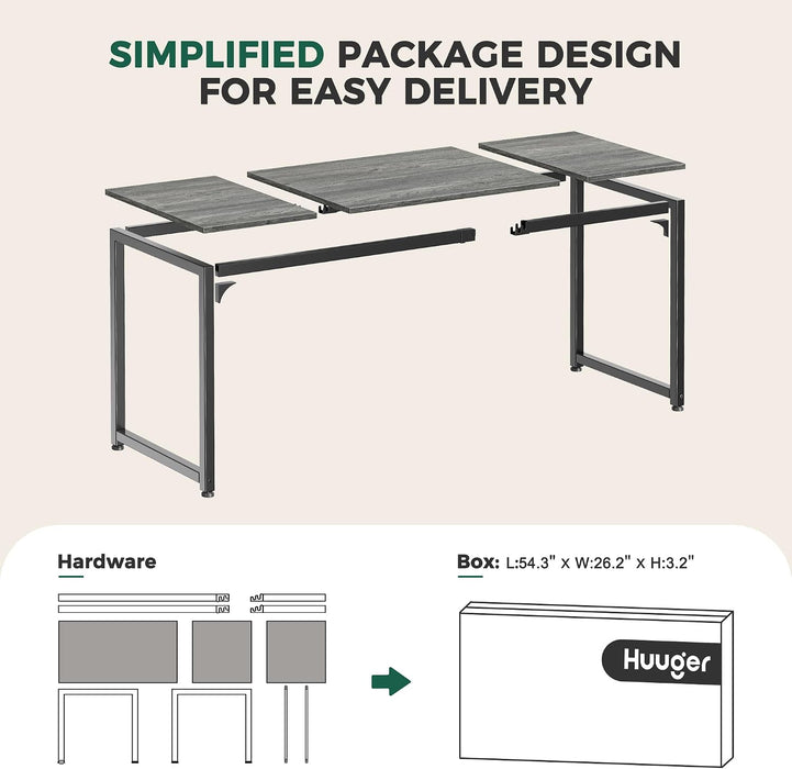 Computer Desk, 70 Inch Office Desk, Gaming Desk with Storage, Writing Desk Work Desk for Home Office, Study, Long Simple Desk, Large Legroom, Metal Frame, Grey